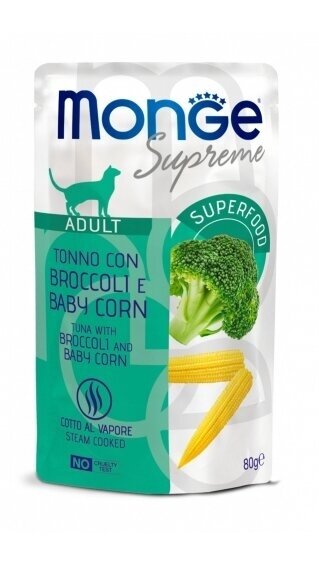 Monge SUPREME Adult Cat, tunas su brokoliais ir mini kukurūzais 80g