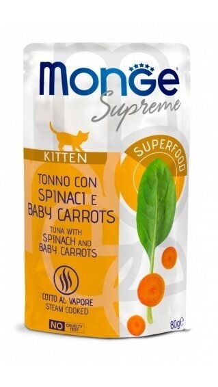 Monge SUPREME Kitten Cat su tunu, špinatais ir mažutėmis morkomis 80g