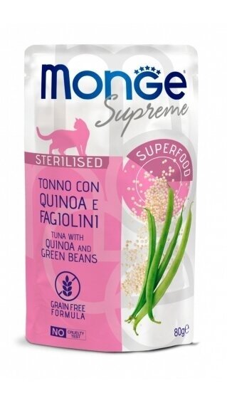 Monge SUPREME Sterilised Cat, tunas su bolivinėmis balandomis ir šparaginėmis pupelėmis 80g