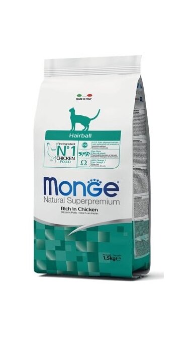 Monge Dry Cat Adult Hairball, sausas pašaras suaugusioms katėms Monge Dry Cat Adult Hairball, sausas pašaras suaugusioms katėms