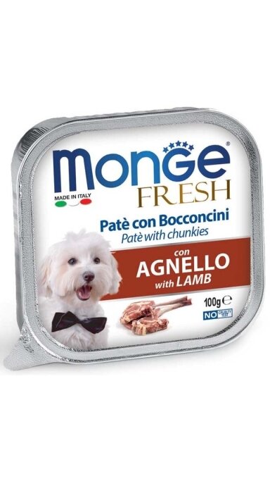 Monge Fresh paštetas su gabalėliais, su ėriena, 100g Monge Fresh paštetas su gabalėliais, su ėriena, 100g