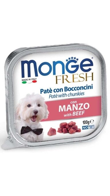 Monge Fresh paštetas su gabalėliais, su jautiena, 100g Monge Fresh paštetas su gabalėliais, su jautiena, 100g