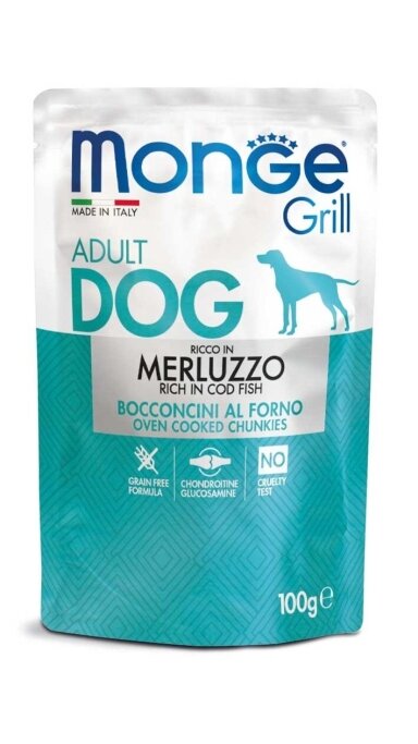 Monge Grill Adult Dog konservai šunims– menkė, 100g Monge Grill Adult Dog konservai šunims– menkė, 100g