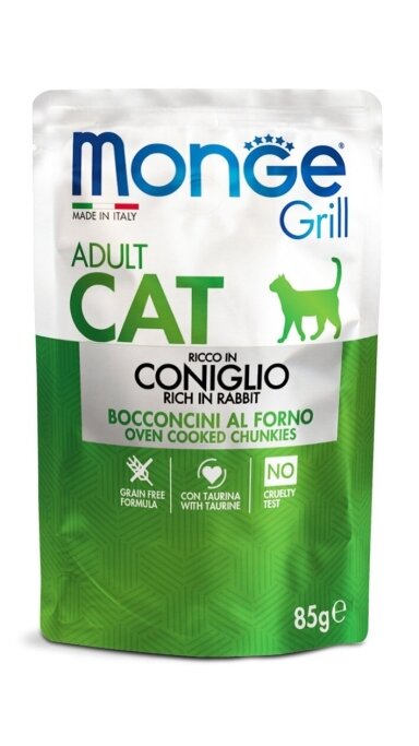 Monge GRILL- Cat gabaliukai želėje, su triušiena, 85g Monge GRILL- Cat gabaliukai želėje, su triušiena, 85g