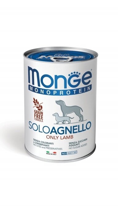 Monge Monoproteico "Solo" - šlapias paštetas šunims, 100% ėriena, 400g Monge Monoproteico "Solo" - šlapias paštetas šunims, 100% ėriena, 400g