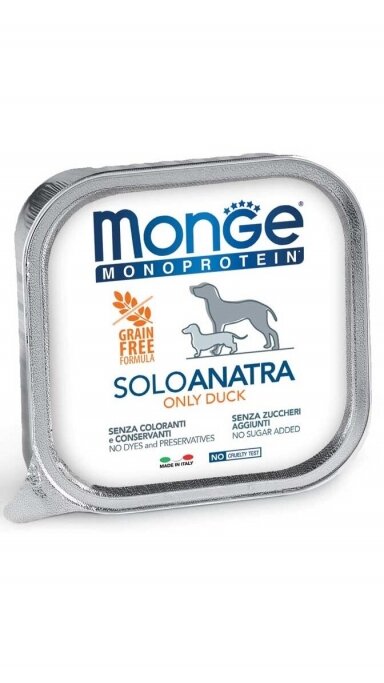 Monge Monoprotein "Solo" paštetas, tik antiena, 150g Monge Monoprotein "Solo" paštetas, tik antiena, 150g