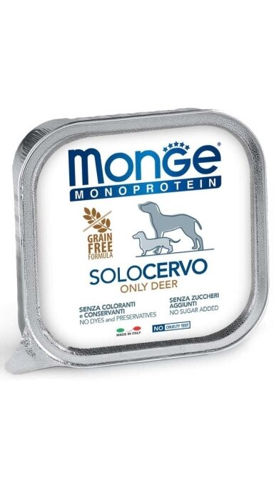 Monge Monoprotein "Solo" paštetas, tik elniena, 150g Monge Monoprotein "Solo" paštetas, tik elniena, 150g