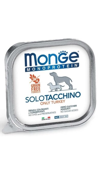 Monge Monoprotein "Solo" paštetas, tik kalakutiena, 150g Monge Monoprotein "Solo" paštetas, tik kalakutiena, 150g