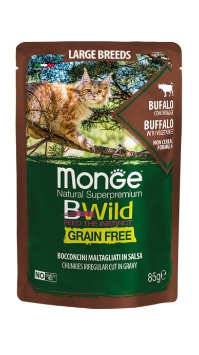 Monge BWild kons. pašaras didėlių veislių katėms su buivolo mėsa ir daržovėmis 85g Monge BWild kons. pašaras didėlių veislių katėms su buivolo mėsa ir daržovėmis 85g