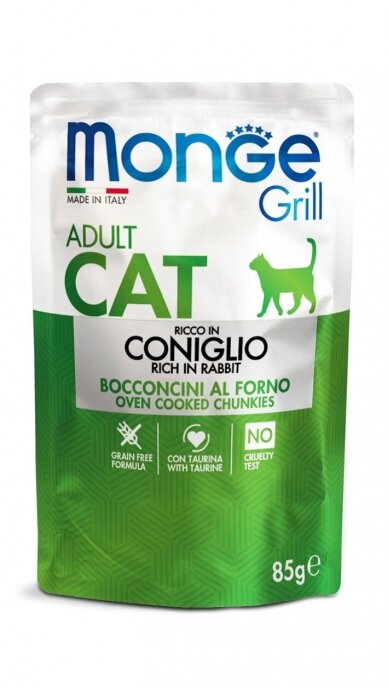 Monge GRILL- Cat gabaliukai želėje, su triušiena, 85g Monge GRILL- Cat gabaliukai želėje, su triušiena, 85g