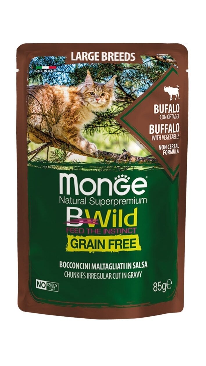 Monge BWild kons. pašaras didėlių veislių katėms su buivolo mėsa ir daržovėmis 85g