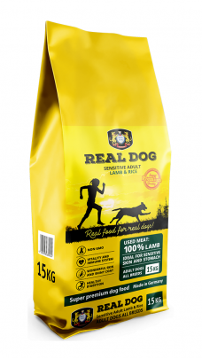 Real Dog Adult Sensitive su Ėriena ir Ryžiais, jautriems šunims 15kg