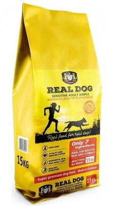 Real Dog Sensitive Simple su sorgu, jautriems šunims be glitimo ir Gmo 15kg