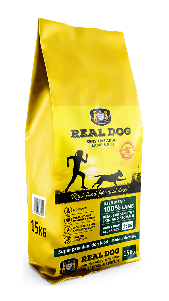 Real Dog Adult Sensitive su Ėriena ir Ryžiais, jautriems šunims 15kg Real Dog Adult Sensitive su Ėriena ir Ryžiais, jautriems šunims 15kg